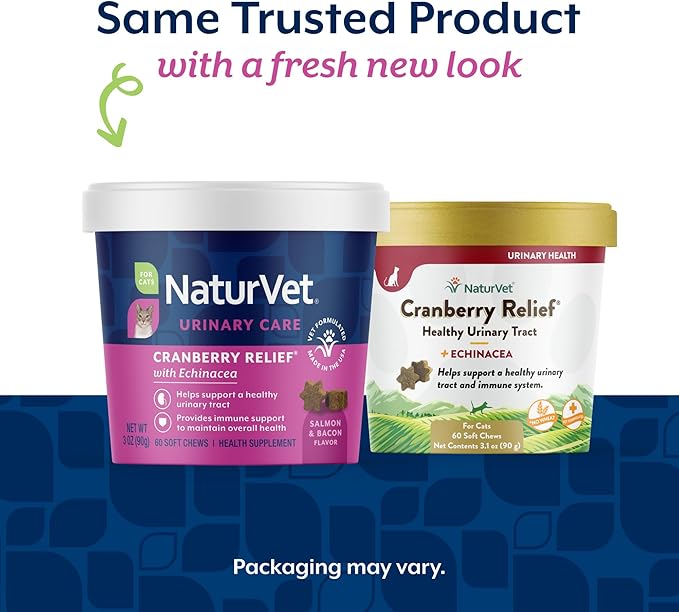 NaturVet Cranberry Relief Plus Echinacea for Cats, 60 ct Soft Chews, Made in The USA with Globally Source Ingredients