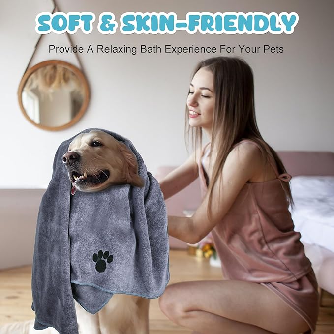 WOUSEDO Microfiber Dog Towels for Drying Dogs,40'' X 23.6'', Super Absorbent and Soft Pet Grooming Towel, Perfect Shower & Bath Supplies for Dogs(6-Pack Grey)