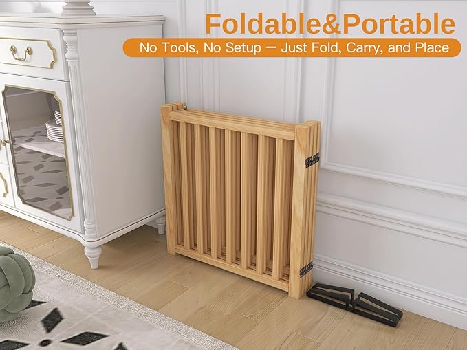 YOCAN Paint-Free Wooden Freestanding Dog Gates with Door for The House,Doorways, Stairs,Wood Dog Fences Indoor Pet Gate,Step Over Fence-4 Panel