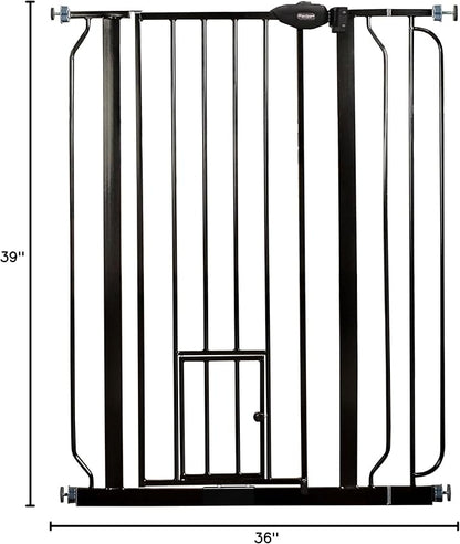 Carlson 36" Extra Tall Walk Through Dog Gate for Doorways & Bottom of Stairs, Metal Pet Gate with Small Pet Door, Expands 29.5”–36.5”, Black