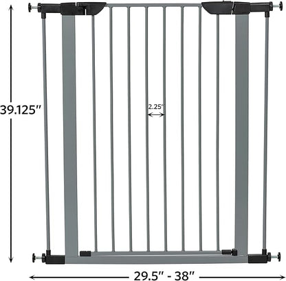 MidWest Homes for Pets 39-Inch High Walk-thru Pressure Mounted Gray Steel Dog Gate, Expands to 38 Inches Wide, No Damage to Walls, Includes 3-inch Extensions, For Small to Medium Pets