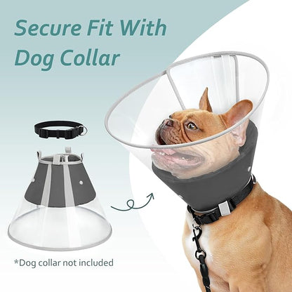 Dog Cone Collar with Snap-on Detachable Soft Liner, Lightweight Transparent Elizabethan Alternative to Stop Licking, for Spay Neuter Surgery Recovery, for Medium Large Small Dogs (Light Black,XS)