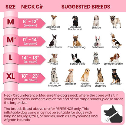 BARKLESS Dog Cone, Inflatable Dog Cone After Surgery, Soft Surgery Collar with Enhanced Anti-Licking Guard Shield for Pets, Patented Protective Donut Collar (Hot Pink, M+ (Neck:11"-14"))