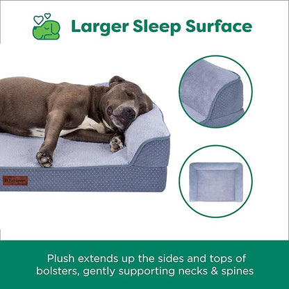 FurHaven Jumbo (40"x32") Cooling Gel Dog Bed – Cool Gel Memory Foam Sofa Pet Bed, Embossed Velvet, Removable Washable Cover, Steel Blue