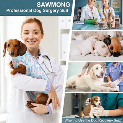 SAWMONG Recovery Suit for Dogs After Surgery, Dog Recovery Suit Breathable Polyester, Pet Spay Surgical Suit Female Male, Dog Onesie Body Suit Substitute E-Collar Cone(Blue Leopard,XXL)