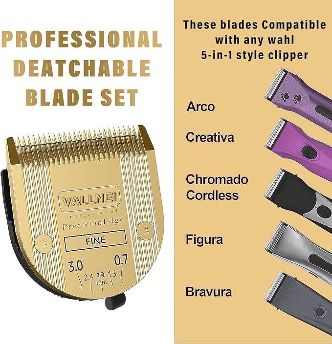5-in-1 Replacement Clipper Blade, Detachable & Adjustable Dog Grooming Blade Compatible with Wahl Arco, Bravura, Chromado, Creativa, Figura, Motion & SuperGroom (Gold 2 Pack)