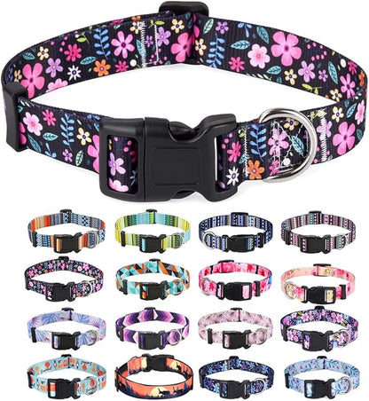 Mihqy Dog Collar with Bohemia Floral Tribal Geometric Patterns - Soft Ethnic Style Collar Adjustable for Small Medium Large Dogs(Floral,M)