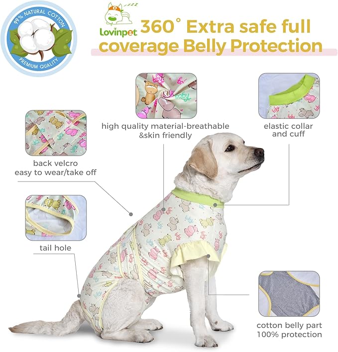 LovinPet Dog Recovery Suit - Medium Large - Professional Large Dog Recovery Suit Abdominal Wound Surgical Clothes Post-Operative Vest E-Collar Alternative Recovery,Hippo,Yellow,3XL