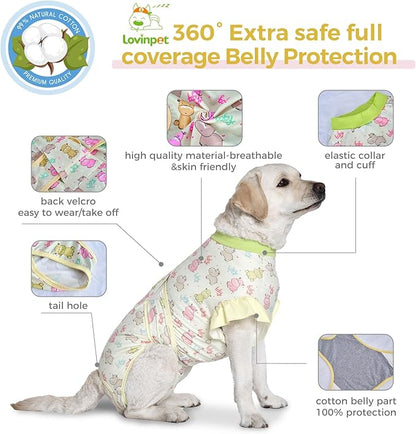 LovinPet Dog Recovery Suit - Medium Large - Professional Large Dog Recovery Suit Abdominal Wound Surgical Clothes Post-Operative Vest E-Collar Alternative Recovery,Hippo,Yellow,3XL