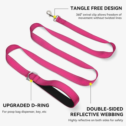Joytale Dog Leash, 6 FT Double-Sided Reflective, Padded Handle Nylon Heavy Duty Leashes for Medium & Large Dogs Walking, Hotpink