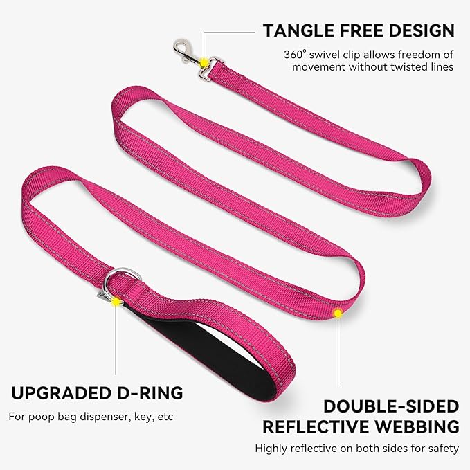 Joytale Dog Leash, 6 FT Double-Sided Reflective, Padded Handle Nylon Heavy Duty Leashes for Small Dogs Walking, Hotpink