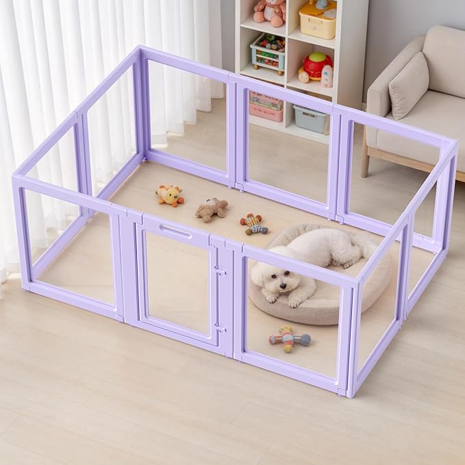 DIY Clear Acrylic Dog Playpen House,Quick Easy Assembly and Disassembly,Strong Floor Suction,Indoor and Outdoor Use,Easy Cleansing Puppy Fence (Purple, 23.6" H, 10PCS)
