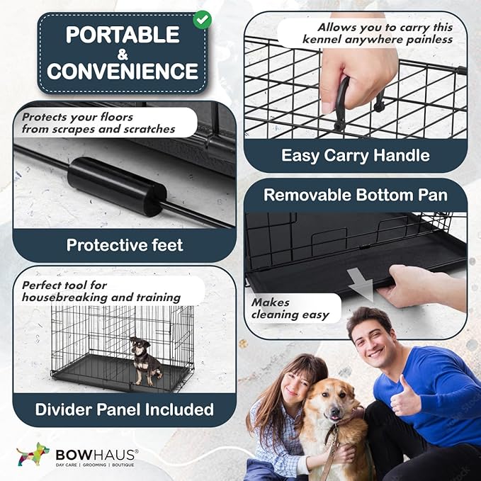 CAPHAUS Foldable Dog Crate Wire Metal Dog Kennel w/Divider Panel, Leak-Proof Pan & Protecting Feet, Single & Double Door, Small, Medium & Large Dog Crate Indoor Wire Dog Cage, 30” w/Easy-Flick Lock