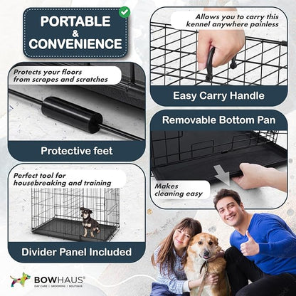 CAPHAUS Foldable Dog Crate Wire Metal Dog Kennel w/Divider Panel, Leak-Proof Pan & Protecting Feet, Single & Double Door, Small, Medium & Large Dog Crate Indoor Wire Dog Cage, 30” w/Easy-Flick Lock