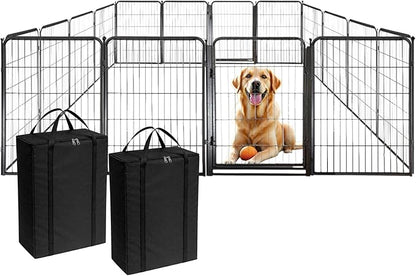 Dog Playpen w/Carrying Case for Indoor or Outdoor Use – 40 Inch, 16 Black Panels - Portable Metal Exercise Pen for Medium & Large Dogs - Pet Fence Kennel Crate for House, RV, or Travel