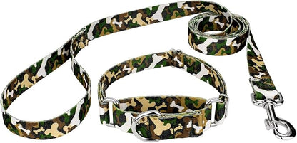 Country Brook Petz - Woodland Bone Camo Martingale Dog Collar and Leash - Camouflage Collection Featuring Rugged Designs (1 Inch, Large)