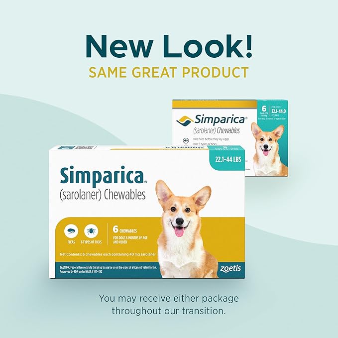 Simparica (sarolaner) Chewables for Dogs, 40 mg/tab, 22.1-44 lbs (Blue), 3 Tablets