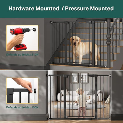 Cumbor 36" Extra Tall 29.7-51.5" Baby Gate for Stairs, Easy Walk Through Dog Gates for Doorways Extra Wide, Pressure Mounted Tall Pet Gate Indoor, Safety Auto-Close Child Gate for Kids, Black