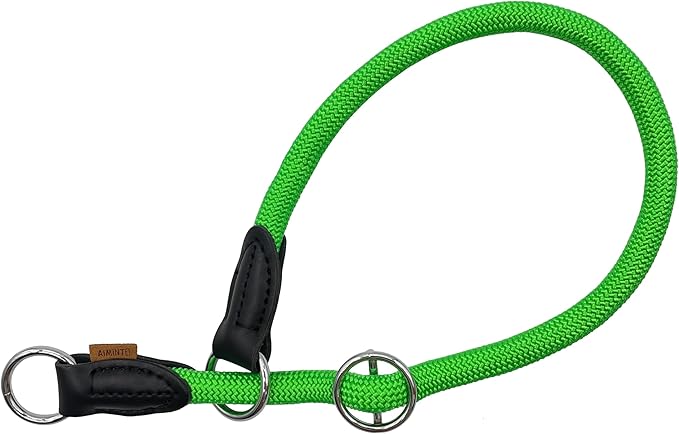 Braided Round Martingale Dog Collar, Training Collar with Slidable Stop Ring - Ideal for Medium/Large Dogs (M+(1/2") - 18" Long, Light Green)