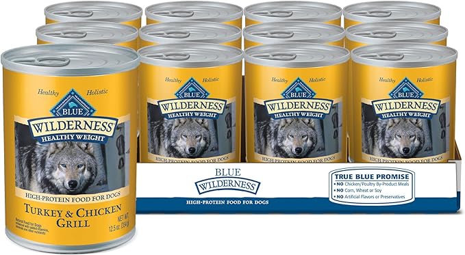 Blue Buffalo Wilderness Adult Wet Dog Food, Healthy Weight, High-Protein and Grain-Free, Turkey & Chicken Recipe, 12.5-oz. Can