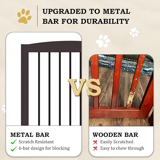 PUPETPO Freestanding Pet Gates with Walk Through Door, Dog Indoor Fence, Dog Gate for The House, Doorway, Stairs, Extra Wide Pet Gate, Support Feet Included, 120 Inch Wide, 6 Panels 24" Tall, Brown