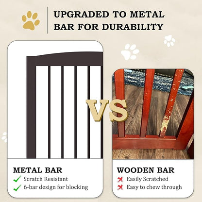 PUPETPO Freestanding Pet Gates with Walk Through Door, Dog Indoor Fence, Dog Gate for The House, Doorway, Stairs, Extra Wide Pet Gate, Support Feet Included, 120 Inch Wide, 6 Panels 24" Tall, Brown