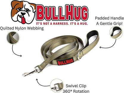 BULLHUG 6 FT Bulldog Leash with Padded Handle. Perfect for Bulldogs, French Bulldogs, Pugs & All Breeds. Leashes for Walking, Training Lead for Bulldogs (Reflective Stitching, Black)