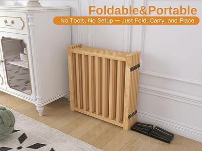 YOCAN Paint-Free Wooden Freestanding Dog Gates with Door for The House,Doorways, Stairs,Wood Dog Fences Indoor Pet Gate,Step Over Fence-6 Panel