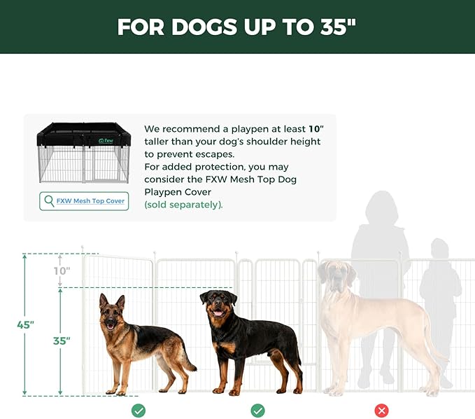 FXW Rollick Unleashed Dog Playpen for Indoor, Yard, RV Camping, 45 inch 48 Panels for Large Dogs, White│Patented
