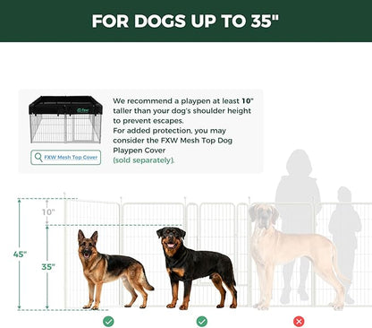 FXW Rollick Unleashed Dog Playpen for Indoor, Yard, RV Camping, 45 inch 8 Panels for Large Dogs, White│Patented
