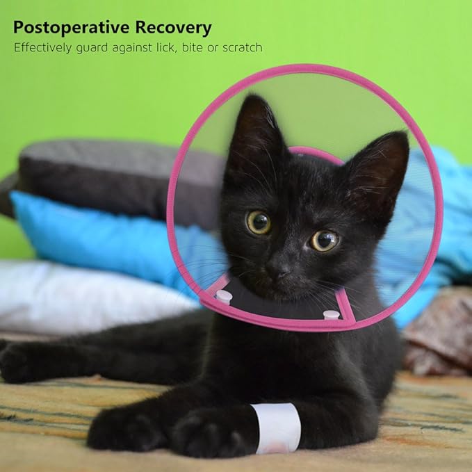 Cat Cone Collar, to Stop Licking, Recovery Elizabethan After Surgery, Clear Soft Neck E-Collar, Not Block Vision, for Kitten Puppy Dog Pet in Surgery Remedy - S in Rose