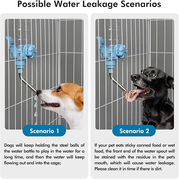 Vannon Dog Water Dispenser for Cage, 34oz Auto Feeding Crate Water Bottle for Dogs, Cats & Rabbits, Pet Nozzle Diameter: 12mm, BPA Free, Blue