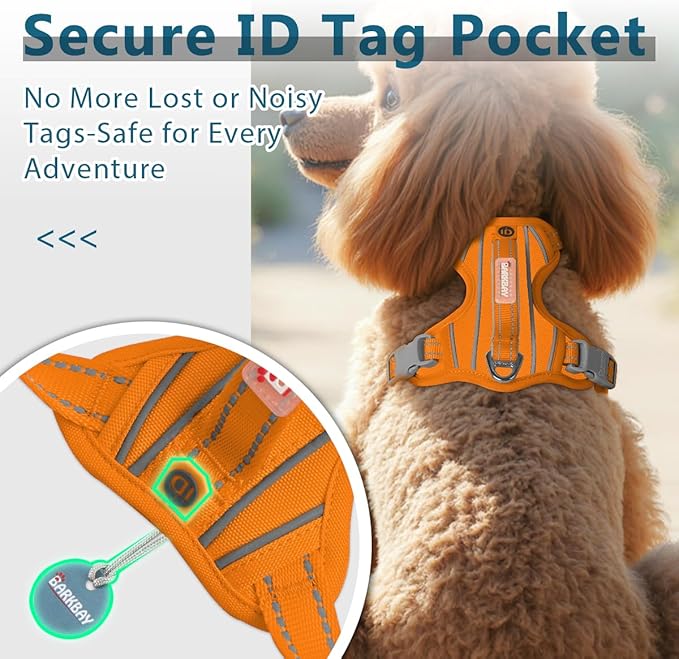 BARKBAY Dog Harness No Pull Oxford with ID Tag Pocket - Heavy Duty, Reflective, Easy Control for Large Dogs(Pumpkin Oxford,S)