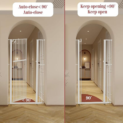 Glaf Extra Tall Pet Gate 63" Pressure Mounted Cat Door Safety Metal Cat Gate Adjustable Width Dog Gate Auto-Close Dog Door for Doorways, Stairs, Kitchen, Hallway (White, 33.86-37.4")