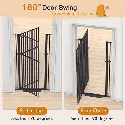 Senneny 63" Extra Tall Cat Gate Auto Close & One-Hand Open, Includes Extension, No Drilling Pressure & Wall Mounted Kits, Metal Pet Gate Fits Openings 41.3" to 45.2" Wide, Black