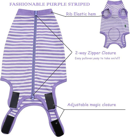 Dog Recovery Suit Small,Female Spay Male Surgery Recovery Shirt,Soft Combed Cotton Puppy Suit,S Purple-White Striped