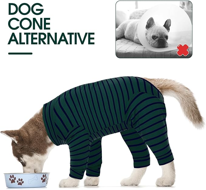 Kuoser Recovery Suit for Large Dogs After Surgery, Long Sleeve Dog Surgery Recovery Suit, Dog Onesie for Abdominal Wounds Skin Disease, Green XL