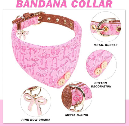 EXPAWLORER Dog Collar and Leash Set - Pink Bowknot Dog Bow Tie and Dog Bandana Collar with Bell, Dog Leash Tangle Free, Adjustable Collars for Small Medium Large Dogs Cats, Holiday Ideal Gift, S