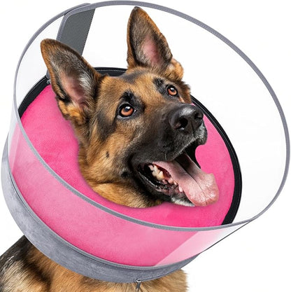 BARKLESS Dog Donut Collar, 2-in-1 Inflatable Dog Collars for After Surgery to Stop Licking Wounds, Patented Protective Donut Cone with High Shield for Large Pets (Hot Pink, XL-Long)
