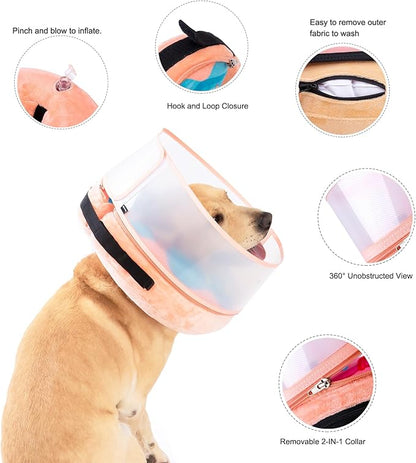 Inflatable Dog Cone Collar with Enhanced Anti-Licking, Soft Neck Donut for Dogs Cats, Recovery Pet Cone Collar After Surgery for Large Medium Small Dogs (Donut Blue, Medium+)