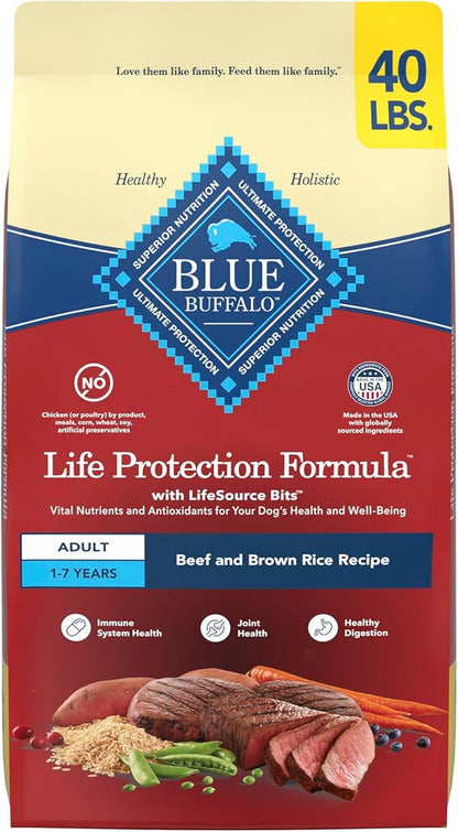 Blue Buffalo Life Protection Formula, Adult Dry Dog Food, Made with Natural Ingredients, Beef & Brown Rice, 40lb Bag