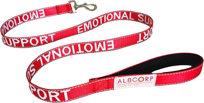Albcorp Emotional Support Dog Leash 4 FT x 1 Inch – Reflective ESA Leash with Embroidered Emotional Support Lettering, Heavy-Duty Nylon, Padded Neoprene Handle, (Red, Emotional Support)