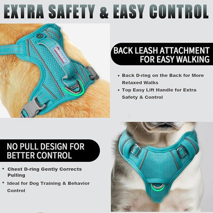 BARKBAY No Pull Dog Harness Large Reflective Dog Harness with Front Clip and Easy Control Handle for Walking Training Running with ID tag Pocket(Ocean Blue,XS)