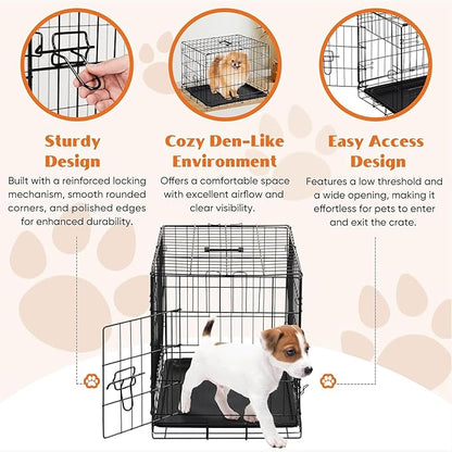 Sweetcrispy 24.4 Inch Single-Door Dog Crate, Durable Metal Pet Kennel with Secure Lock, Foldable Design, Removable Tray for Easy Cleaning, Small Dogs Training & Travel Portable Puppy Cage
