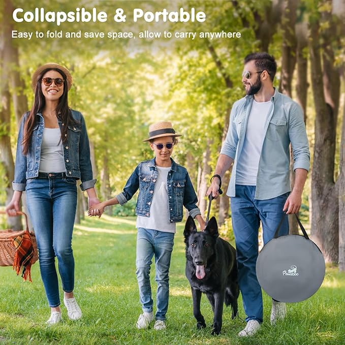 Dog Playpen, Portable Pet Cat PlayPen, 600D Oxford Dog Kennel Tent Crate, Waterproof&Breathable, Indoor Outdoor Travel Camping for Medium/Large Breed with Carrying Case+Bowl(M), Gray