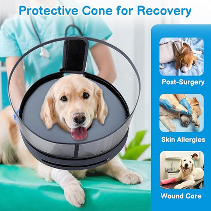 BARKLESS Donut Cone for Medium Dogs, Protective Collar After Surgery to Stop Licking, Patented Blow up Dog Surgery Collar with Transparent Shield, Inflatable Pillow Cone