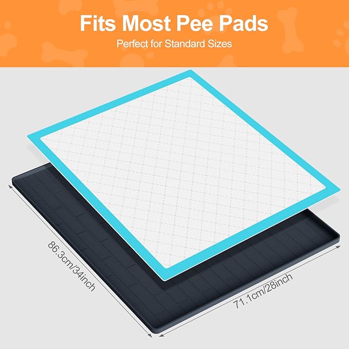 Pee Pad Tray Holder for Dogs,Non-Slip Silicone Dog Puppy Pad Holder,34 x 28 Inche Puppy Potty Training Pads,No Spill Raised Lip High Edge,Portable, Leak-Proof Mat Trays for Indoor Floor Protection