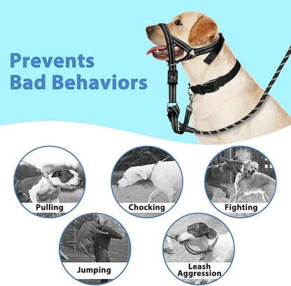 BARKLESS Soft Dog Head Collar, Patented Padded No Pull Head Halter, Training Nose Leash with Safety Link for Medium Large Dogs, Adjustable Muzzle Leash, Easy Control for Walking(Black, XL)