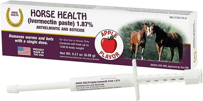Horse Ivermectin Paste 1.87% – Apple Flavored Oral Horse Dewormer Syringe – 6.08g Tube Treats Horses Up to 1250 lbs (2-Pack)