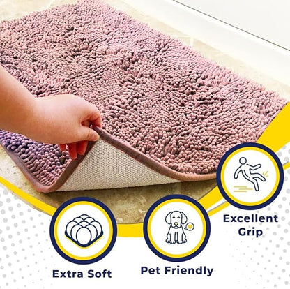 Muddy Mat® | Super Absorbent Door Mat Indoor, Microfiber Quick Dry Chenille Entryway Rug, Non-Slip Front Door Mat, Indoor Mats for Entryway, Machine Washable Pet Rug, Pink 35"x60"